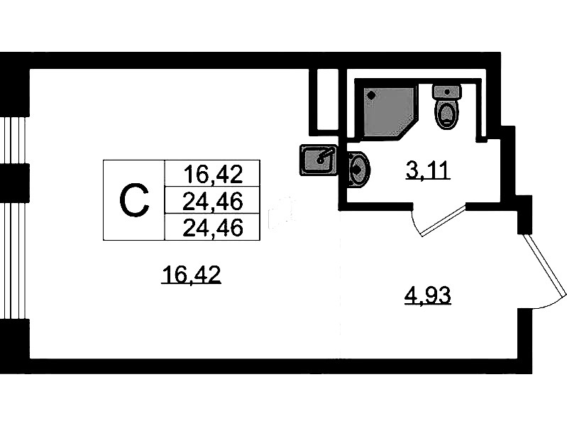 Квартира студия 24.46 м², 3/12 эт., ЖК «Новые Лаврики»